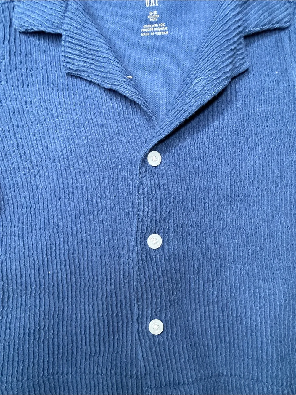 GAP Baby Short-Sleeve Button-Front Knit Shirt in Blue